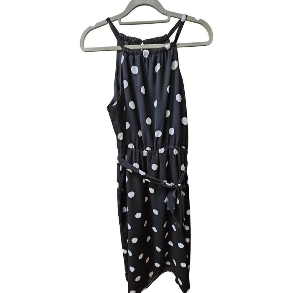 NWT Banana Republic Polka Dot Halter Dress Derby Black White Size 6 Midi Belted